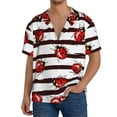 thumbnail image 3 of Gaeub Ladybugs on Black and White Striped1 Men's Lapel Short Sleeve Shirt, Relaxed Fit Shirt, Soft and Breathable for Outdoors Party Travel - XX-Large, 3 of 7