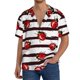 thumbnail image 1 of Fotbe Ladybugs on Black and White Striped1 Camisa Estampada de Manga Corta para Hombre, Casual de Verano, Estilo Playero, Sin Arrugas-Large, 1 of 5
