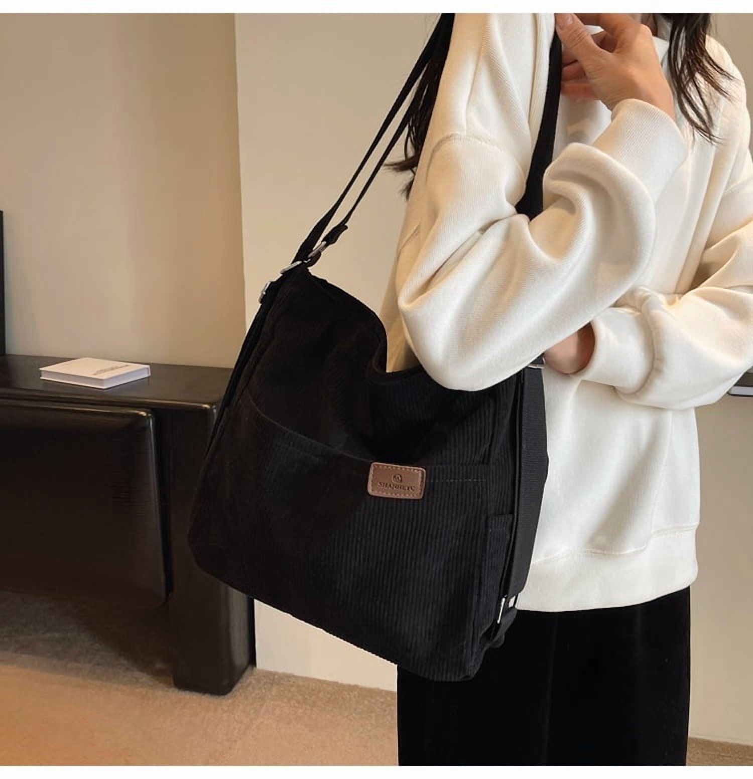 Kwuty Corduroy Tote Bag for Women Convertible Backpack Purse Crossbody Hobo Shoulder Bag with Multi Pockets Compartments
