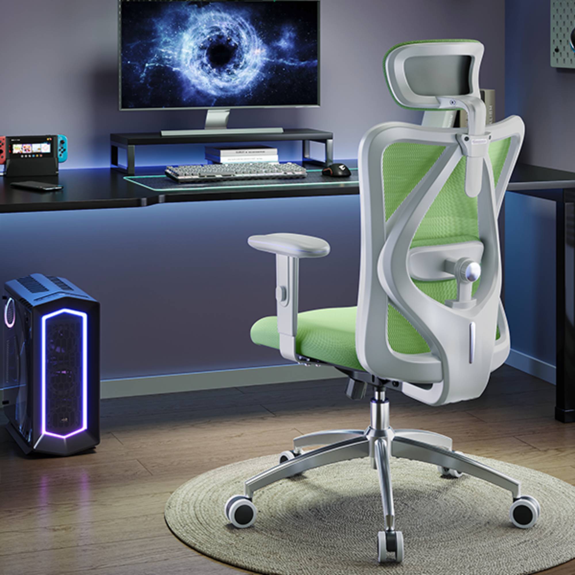 SIHOO Ergonomic Office Chair, Mesh Computer Desk Chair with Adjustable Lumbar Support, High Back chair for Big and Tall, White and Green - image 3 of 11