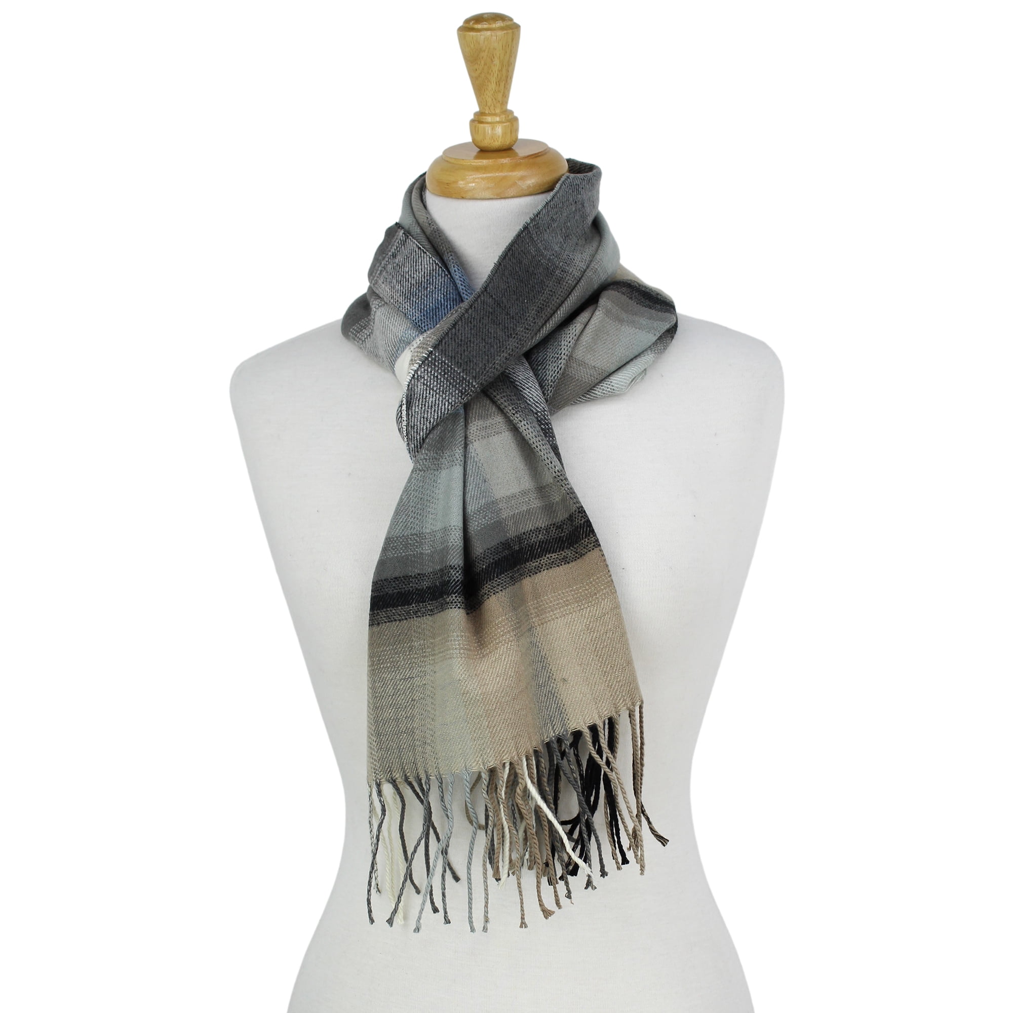 Plaid Pattern Scarf with Ultra Soft Feel for Men and Women Black/White 