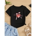 thumbnail image 1 of Adorable camiseta estampada de fresa y lazo para niña: cómoda camiseta informal de poliéster con cuello redondo para primavera/verano, el regalo perfecto para jóvenes amantes del estilo., 1 of 6