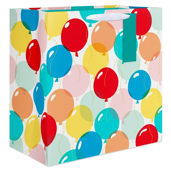 American Greetings Birthday Jumbo Square Gift Bag, Balloons on White with Tag (15" x 15" x 8") 1-Count
