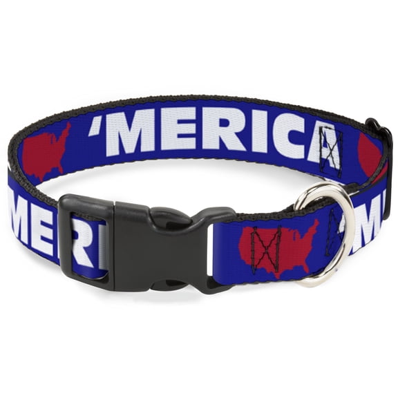 Buckle-Down Pet Collar, Dog Collar Plastic Buckle, Merica USA Silhouette Blue White Red, 7 to 8.5 Inches 0.5 Inch Wide