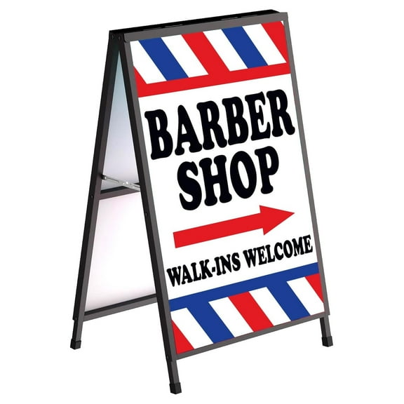 4LessCo 24x36 Inch BARBER SHOP WALK INS WELCOME Double Sided Sidewalk Outdoor A-frame Metal Sign k-wb