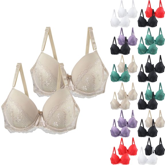 Gymayou 2 Pack Women Lace Minimizer Bra Set Underwire Full Coverage Anti Sag Gathered Support Bra for Large Bust Blue 100B