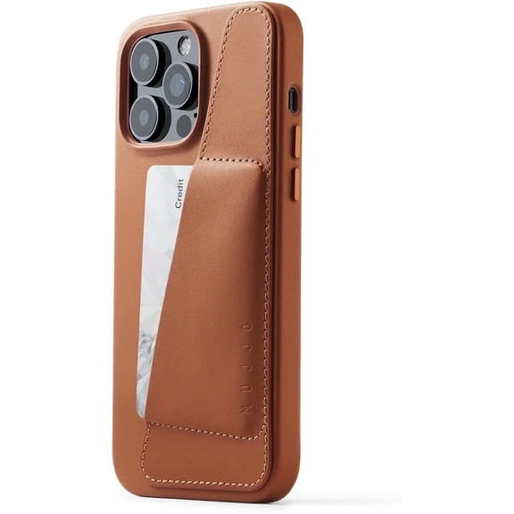 Mujjo Full Leather Wallet Case for iPhone 14 Pro Max with Card Holder (Tan)