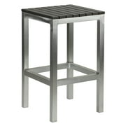 Cortesi Home Haven Aluminum Outdoor Backless Counter Stool in Slate Grey Poly Wood in Brushed Aluminium, 14x14x