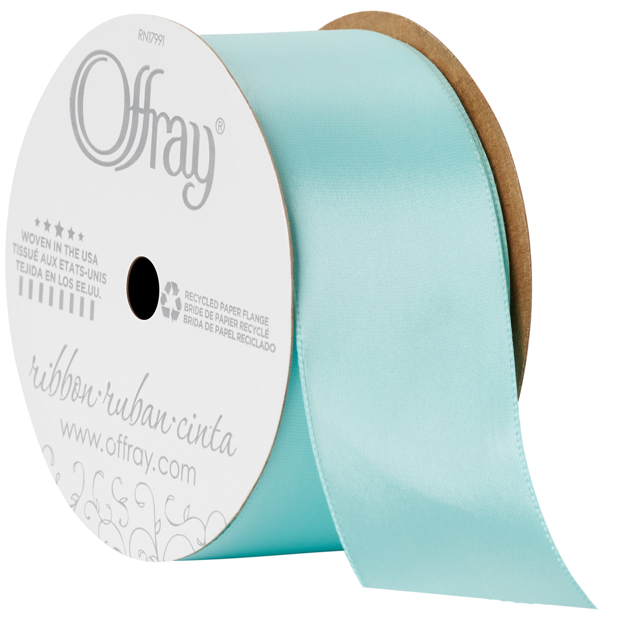 (4 pack) Offray Ribbon, Aqua Blue 1 1/2 inch Single Face Satin Polyester Ribbon, 12 feet