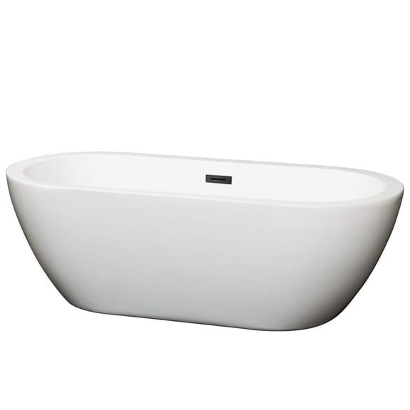 Soho 68 Inch Freestanding Bathtub in White with Matte Black Drain and Overflow Trim