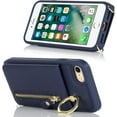 thumbnail image 4 of iPhone SE 2022/2020 Phone Case with Card Holder,iPhone 7/8 Case Wallet for Women Men with Strap,Crossbody Lanyard Cases with Credit Card Slots Kickstand and Stand Ring Holder Case,4.7",Blue, 4 of 15
