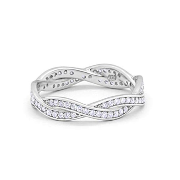 Crisscross Braided Weave Eternity Band Round Ring CZ 925 Sterling Silver Size 5
