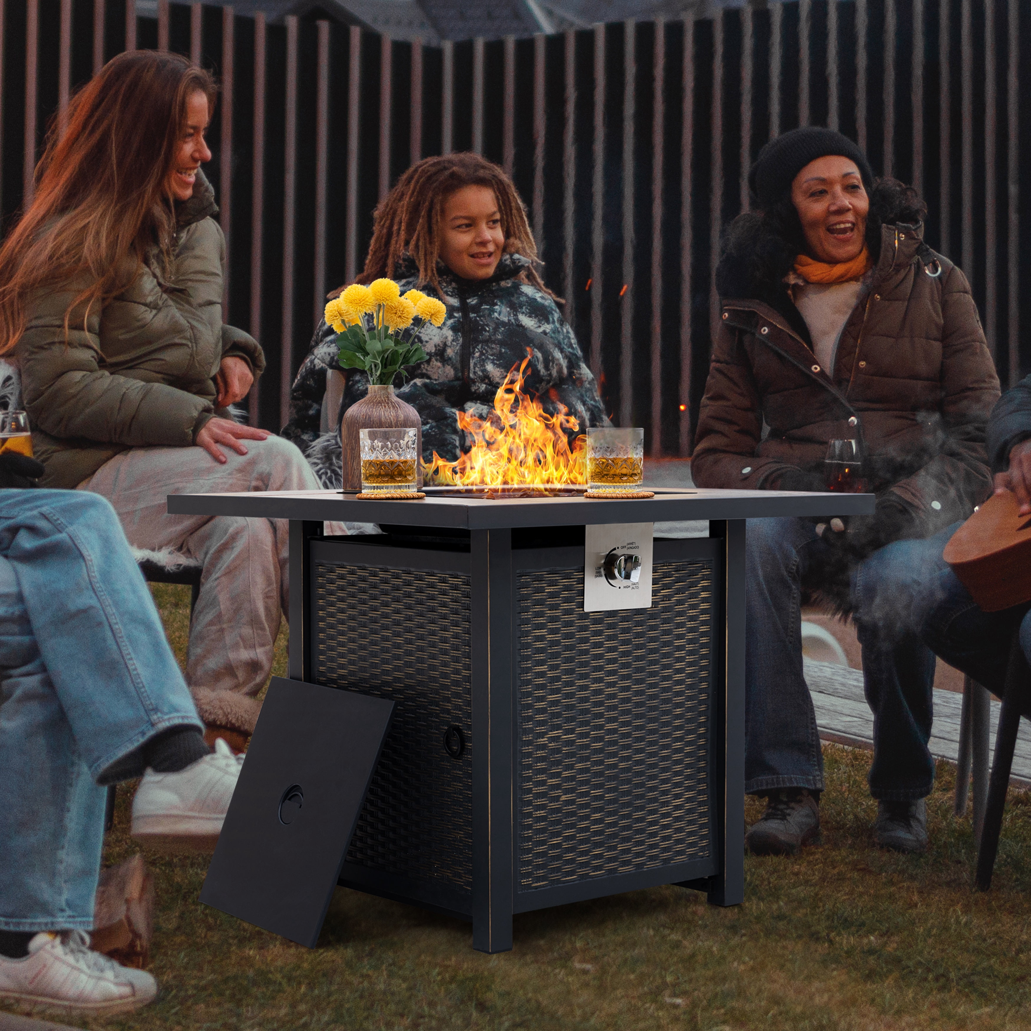 Nuu Garden 30'' Patio Fire Pit Table, 50,000 BTU Propane Gas Fire Pit for Outside Patio, With Lid and Lava Rocks, Ceramic Tile Tabletop, Black