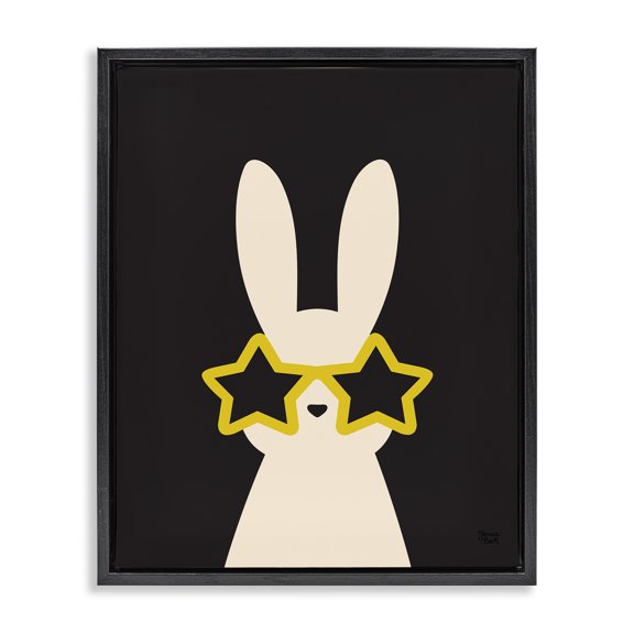 Stupell Industries Rabbit with Star Glasses Animals Painting Black Floater Framed Canvas Art Print Wall Art, 17 x 21