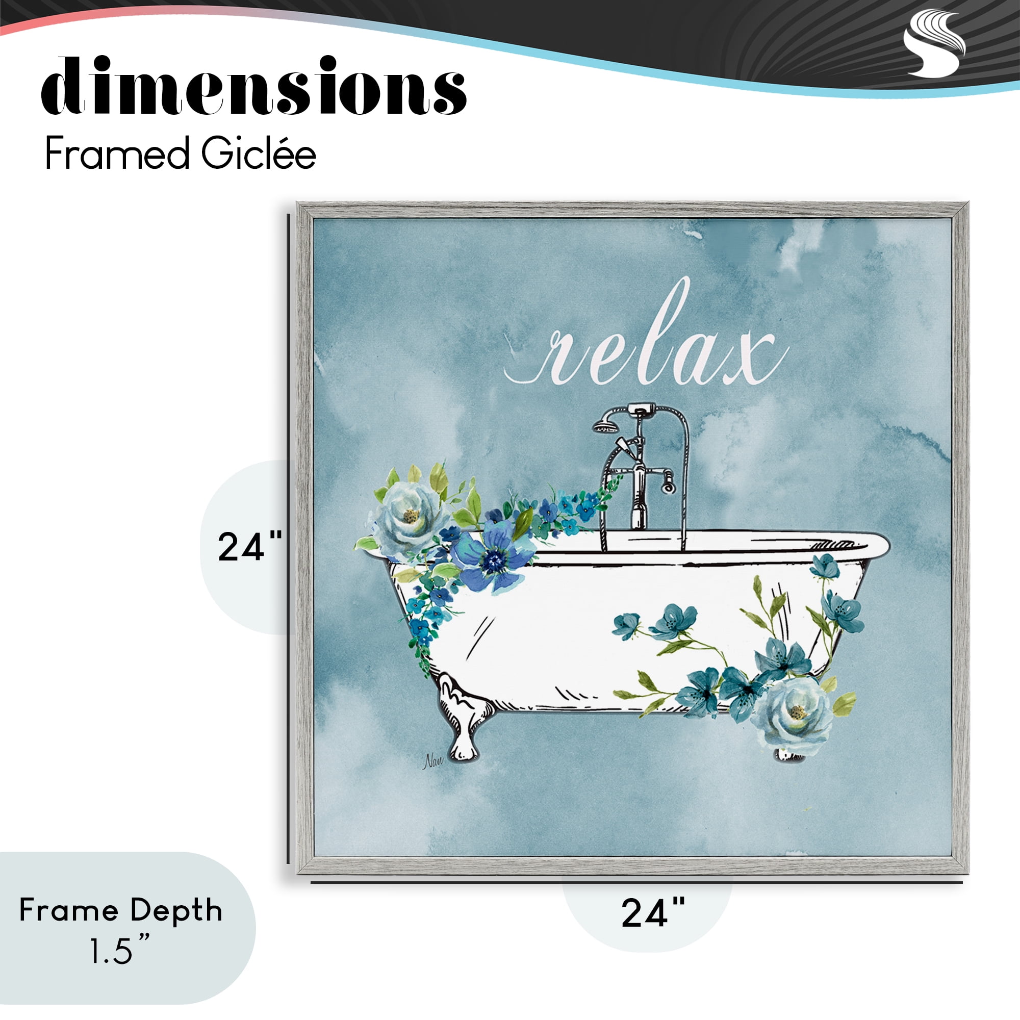 Stupell Industries Floral Bathroom Rules Relax Gray Framed Giclee Art, design by Nan