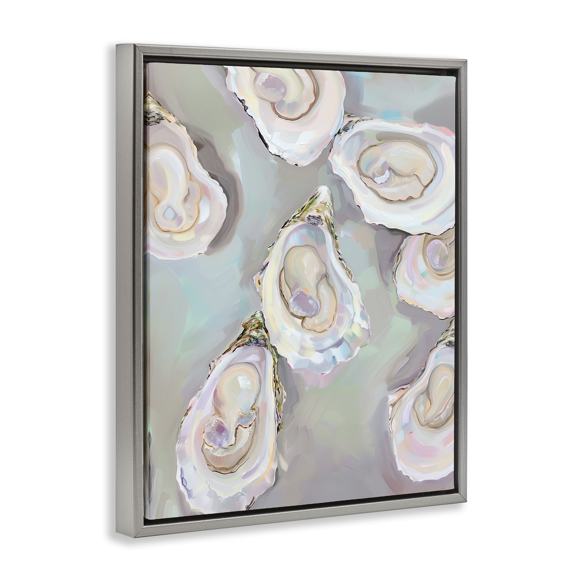 Stupell Industries Pastel Oysters Still Life Food & Beverage Painting Gray Floater Framed Canvas Art Print Wall Art, 25 x 31