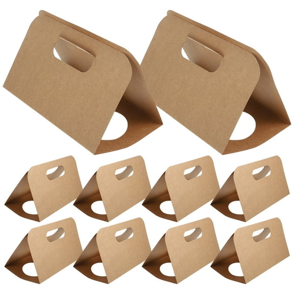 Phenofice Portable Kraft Paper Cup Holders with Handle for Home Use, Set of 10 Disposable Cups