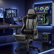 GTPLAYER Gaming Chair with Bluetooth Speakers Music Office Chair with Footrest PU Leather Recliner, Black