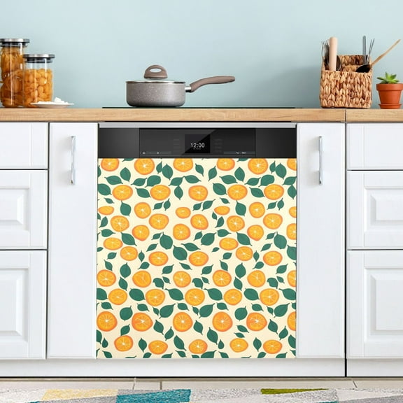 Orange Slice and Leaf Dishwasher Magnet Cover Magnetic Fridge Door Cover Home Kitchen Decor 23"x 26"
