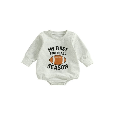 

wybzd Newborn Baby Girl Boy Football Outfit Game Day Oversized Sweatshirt Romper Long Sleeve Top Fall Clothes 12-18 Months