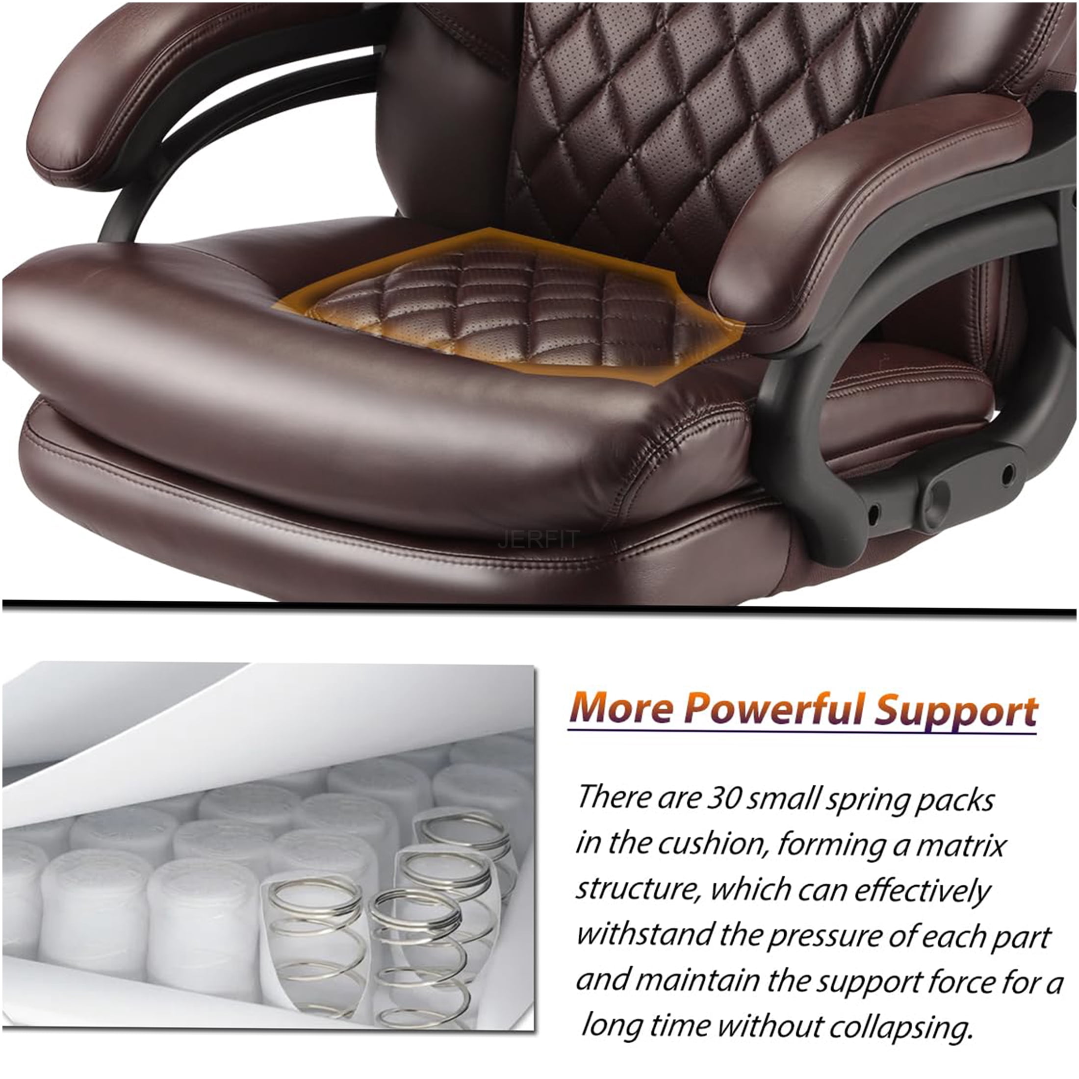 JERFIT Ergonomic Office Chair with Lumbar Support, Adjustable Swivel Desk Chair, Brown Fabric Executive Chair for Home Office Comfort