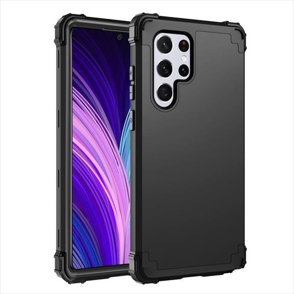 for Samsung Galaxy S25 Ultra Back Case, Phone Case Heavy Duty 2 in 1 Rugged Shockproof Protection Hybrid Hard PC Bumper Drop Protective Silicone for Girls Women Boys Men for S25 Ultra, Black