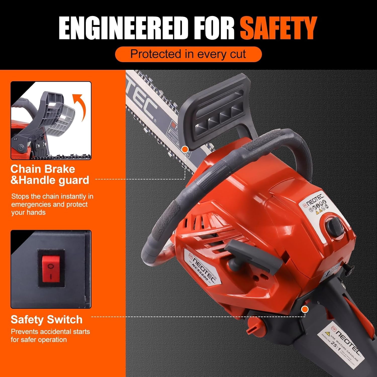 68CC Gas Powered Chainsaw, 22/24 Inch Gasoline Chain Saw 2-Cycle Handheld Petrol Engine for Tree Cutting, Logging, Firewood, Storm Cleanup and Farm Use