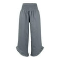 thumbnail image 4 of PMVFHDE Women's Flowy Wide Leg Beach Pants Ruffle Hem Lightweight Comfortable Summer Palazzo Trousers Blue，XXL, 4 of 5
