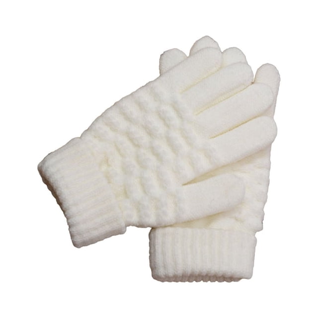 ZLight Winter Gloves Hands Warmer Covers Solid Color Simple Style Knitting Touch Screen Girls Glove Fashion Clothes Accessory White for Children 1Set
