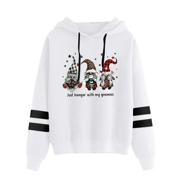 Fiaer Christmas Women Hoodie Trendy Plus Size Funny Graphic Holiday Hooded Sweatshirts V Neck Long Sleeve Drawstring Relaxed Fit Tops White1 XL
