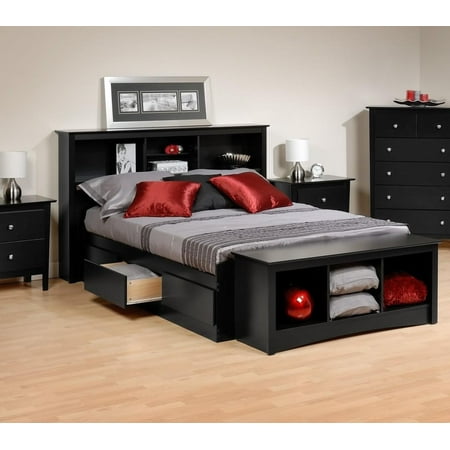 Platform Storage Bed w\/ Bookcase Headboard-Bed Size: Full, Color: Black