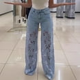 thumbnail image 1 of WILLBEST Pantalones Mujer Pantalones Vaqueros Ajustados de Cintura Alta para Mujer, Con Ribete de Encaje, Informales, Cómodos, Con Diseño Calado, Corte Entallado a La Moda Chica, 1 of 4