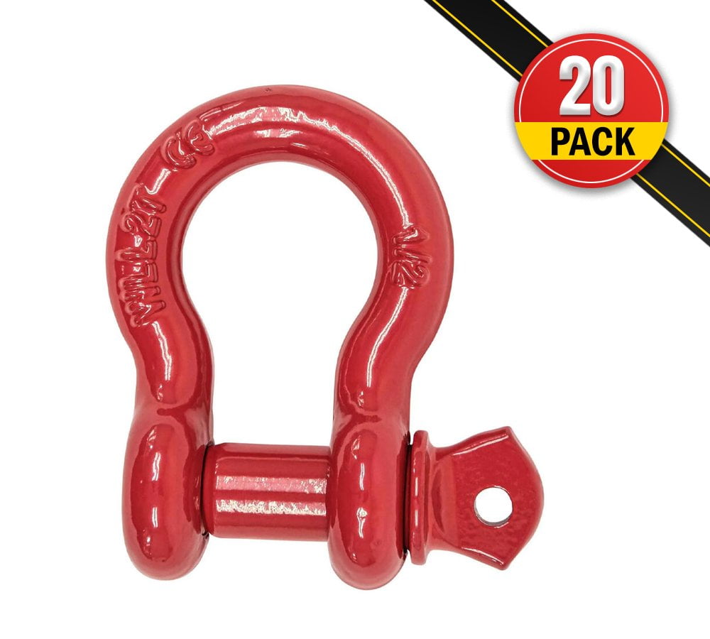1/2" Anchor Shackle Forged Carbon Steel w/ Alloy Screw Pin Load Limit # 2.0 Tons (4,000 lbs) | Double Rust Protection Heavy Duty D Ring Shackle for Towing, Rigging & Vehicle Recovery (20 Pack)