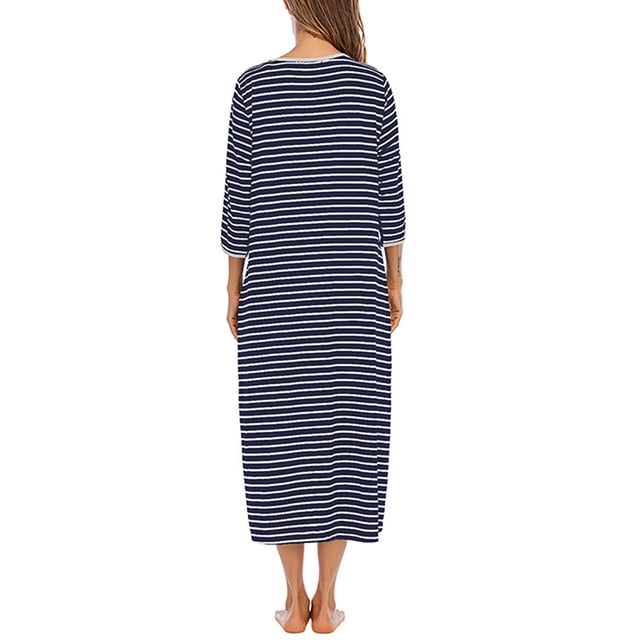 Ropa De Dormir A Rayas Con Cremallera,Camisón A Rayas Para Mujer Ropa De Dormir De Manga Elegante Camisón A Rayas Respuesta Rápida
