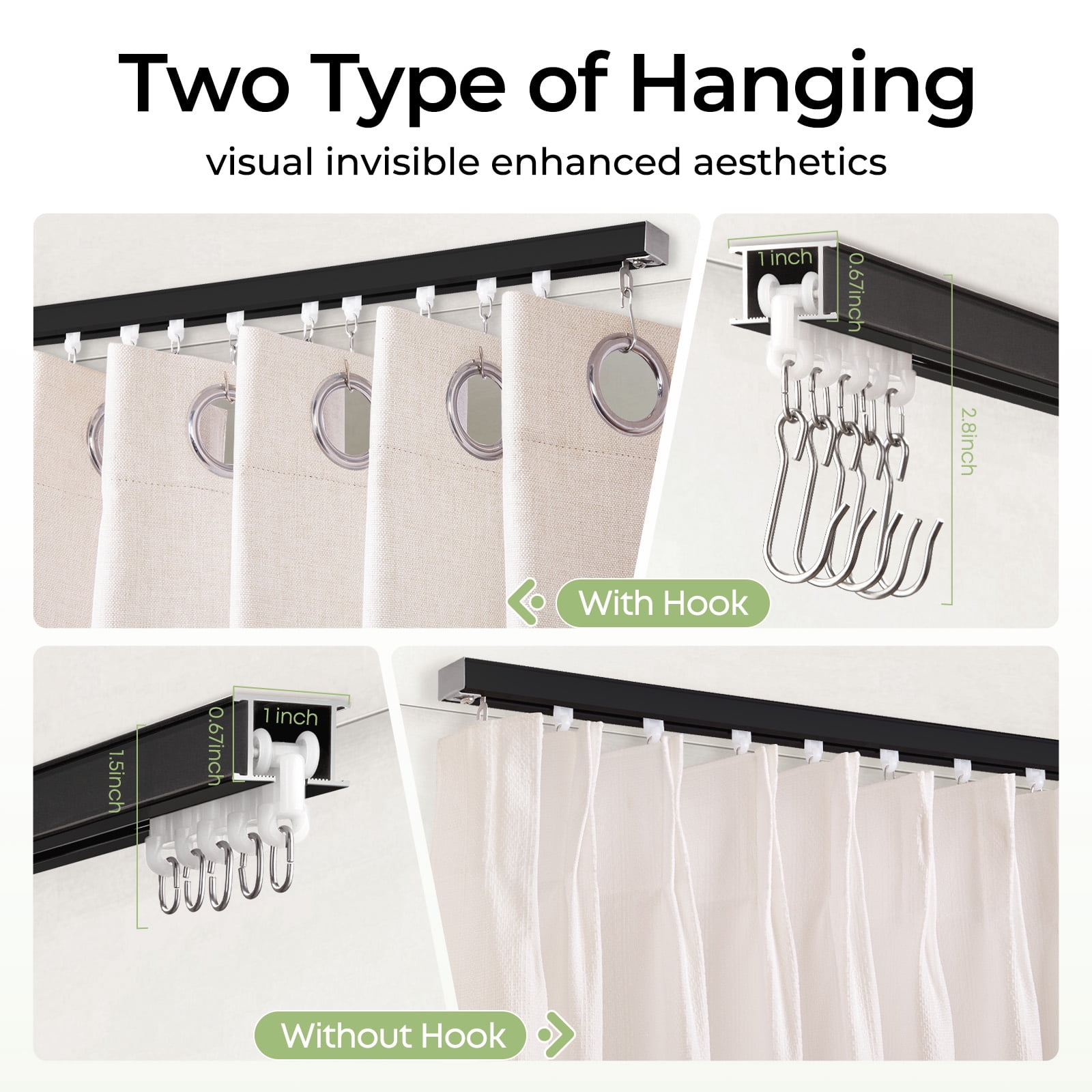 Ceiling Curtain Track Room Divider Curtain Rods Set with Hooks,3FT-12FT Adjustable Length Curtain Track,Black