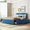 thumbnail image 2 of Bellemave Queen Size Velvet Upholstered Platform Bed with 4 Storage Drawers, Wood Bed Frame with Nailhead Trim Headboard for Bedroom, Guest Room (Blue), 2 of 10