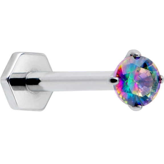 Body Candy 16G ASTM F 136 Titanium Vitrail Accent Threadless Hexagon End Labret Monroe Lip Ring Tragus 8mm