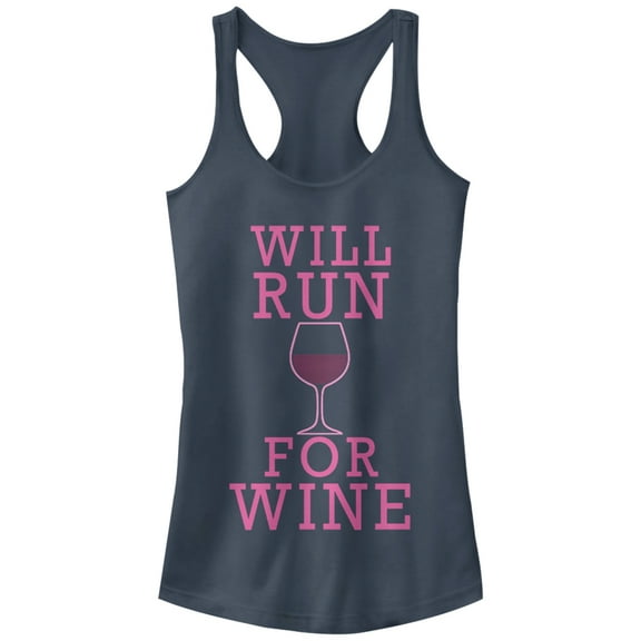 Junior's CHIN UP Run For Wine  Racerback Tank Top Indigo Small