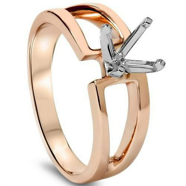 Bague en Or Rose 14K, Bague de Fiançailles Moderne, Monture Semi-Fermée à Tige Fendue
