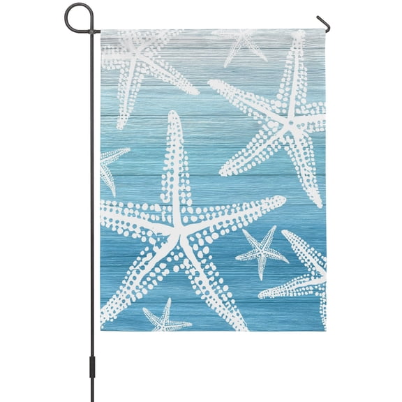 Coastal Blue Starfish Garden Flags For Outdoor, Nautical Ocean Summer Minimalist Gradient Small Double Side Yard Flags Weather Proof Garden Decor for Lawn Outside Holiday 12 x 18 Inches