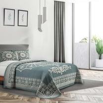 Superior 3-Pieces High-Durability Reversible Cotton Blend Bedspread Set, Queen, Cerulean Blue