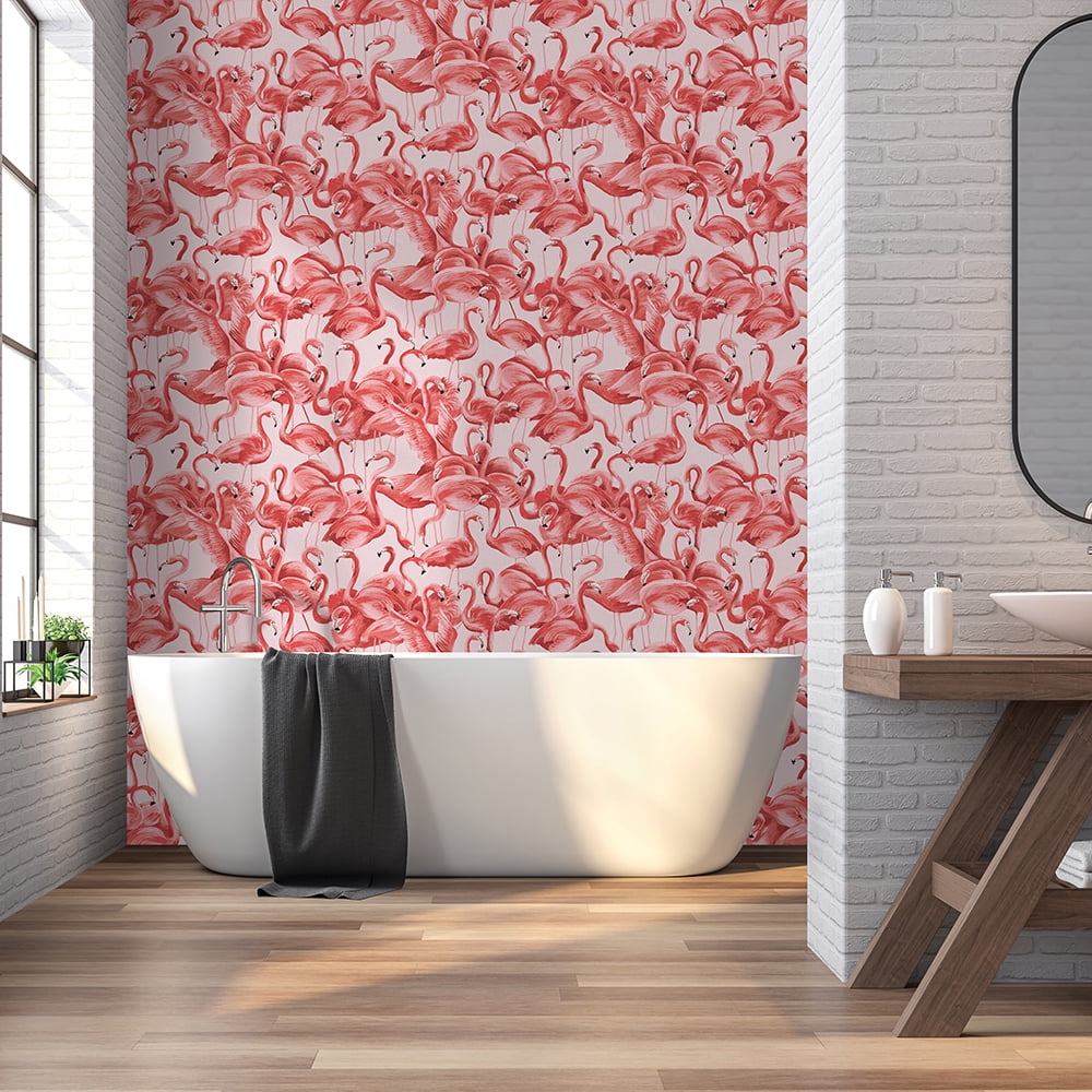 Tempaper Flamingo Pink Tropical Peel and Stick Wallpaper, 20.5" x 16.5'