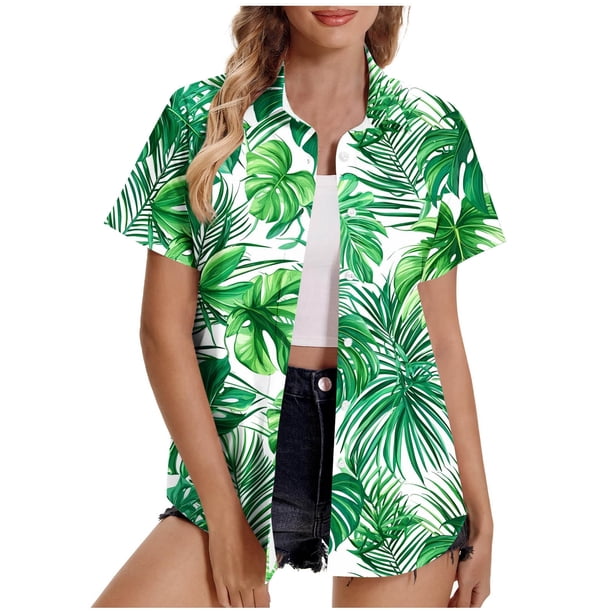 Pantalones Cortos para Mujeres Sexy, Casual Estampado Cómodo Manga Corta Botón Top Blusa para el Verano Y Diario