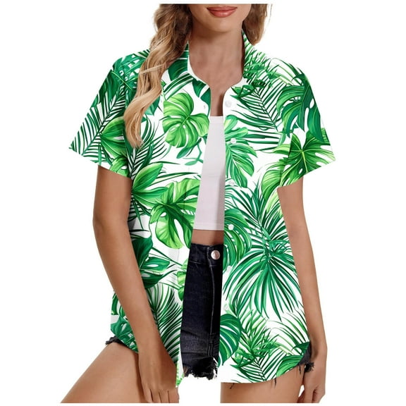 CaiJunJia Button Down Shirt for Women No Boundaries Short Sleeve asual Hawaiian Shirts Summer Tropical Floral Beach Shirts