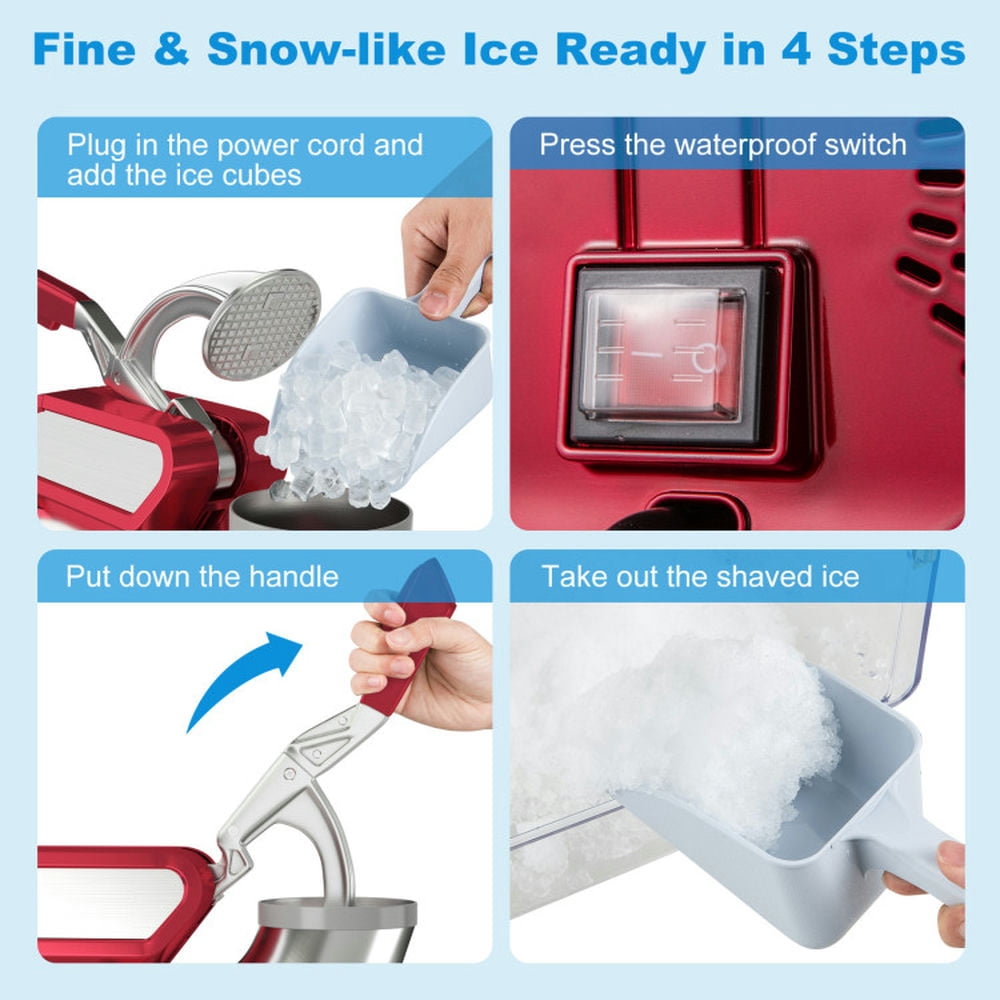 GVN 300W Commercial Ice Crusher with Dual Blades and Safety Switch-Red