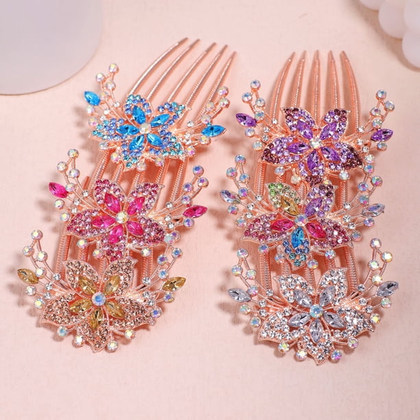Peine para el cabello con incrustaciones de aleación de diamantes de imitación, accesorio para el cabello, peine de cinco dientes, pinza para el cabello de disco versátil, horquilla para el cabello
