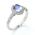 thumbnail image 4 of JeenMata 1.75 ct Vintage Art Deco Oval Blue Moonstone and Moissanite Halo Wedding Ring in 18K White Gold over Silver, 4 of 6