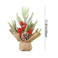 thumbnail image 2 of Artificial Christmas Tree Table Decoration,Mini Snow Dusted Pine with Red Berries Pinecones,Artificial Burlap Wrapped Tabletop Xmas Trees for Home Office Room Holiday Decor, 2 of 7