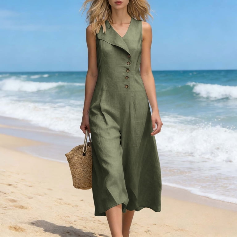 midi dresses easter asdoklhq Midi Dresses for Women Easter Dress Backless Fashion Women Summer  Round-Neck Casual Solid Sleeveless Sleepshirts Sling Backless Dress Beige  2X