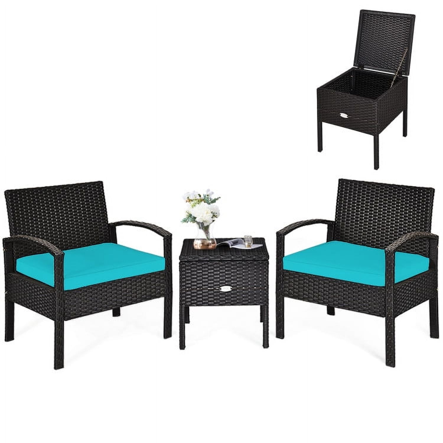Aimee Lii 3 Piece Wicker Patio Furniture Set, Wicker Outdoor Sectional with Washable and Removable Cushion for Patio, Turquoise